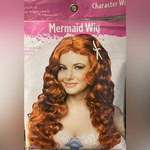 🔴 3/$12 NWT Mermaid Wig Vibrant Orange Long Curly Costume Wig One Size